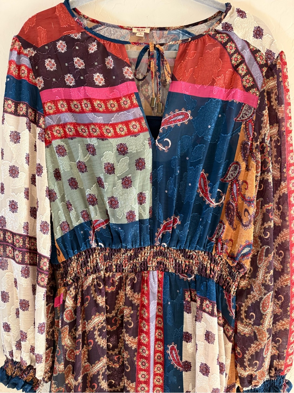 Reba, large, multicolored bohemian patchwork midi dress - Picture 4 of 16